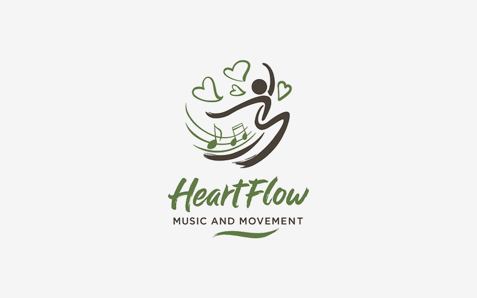 HeartFlow logo: a dancing figure among hearts and notes, with the words Music and Movement