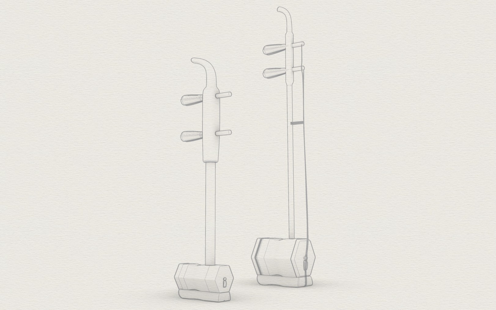 Render of the Teenage Erhu beside the Stearns Collection erhu it reimagines